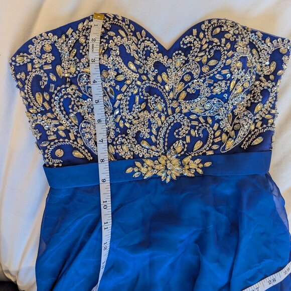 Blue Strapless long Sequin hand Beaded bodice Semila&Co dress Prom Formal Party - Picture 6 of 13